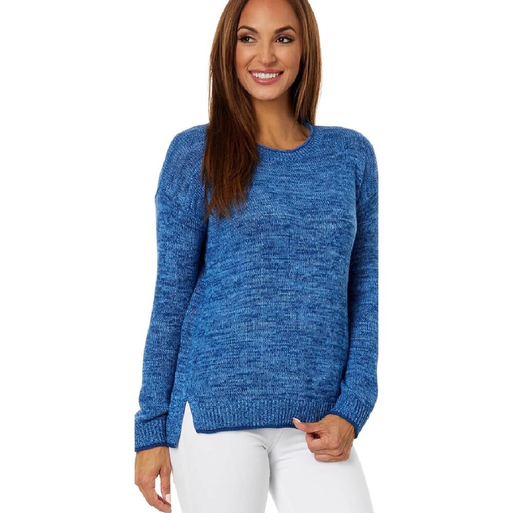 LILLY PULITZER Bayport Cotton Crew Sweater Large Aegean Navy Blue Marl Coastal